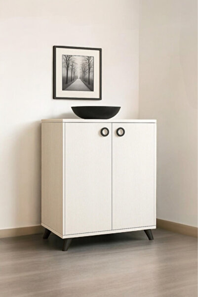 ehven 4 Raflı 2 Kapaklı Modern Beyaz Ahşap Ayakkabılık,Çok Amaçlı Dolap