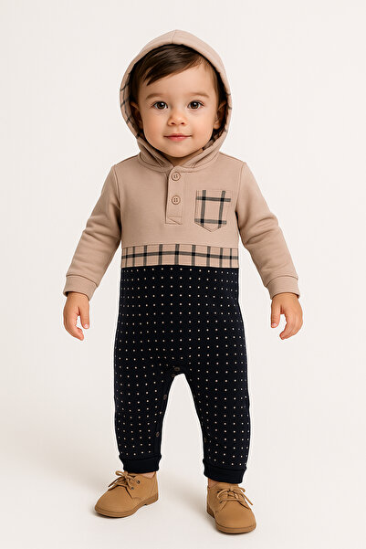 Lilo Co رومبير بغطاء رأس بغطاء رأس وتفاصيل مربعة – بيج/أسود