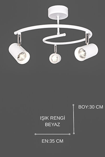 Turanconcept Dönence Spot Başlıklı 360° Dönebilen Hareketli 3'lü Avize(BEYAZ ...