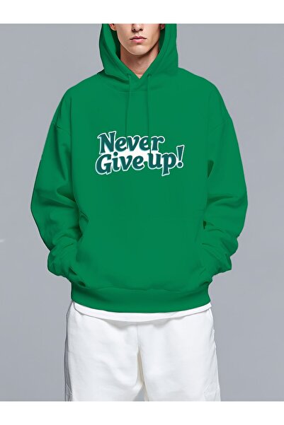 MIXSNOW سويت شيرت بغطاء رأس مطبوع قصة فضفاضة عبارة "لا تستسلم أبدًا" - تصميم ...