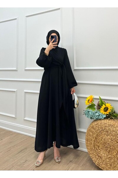 demet's collection HÜLYA Balon Kol- Yandan Bağlama Detaylı Krep Kumaş Elbise