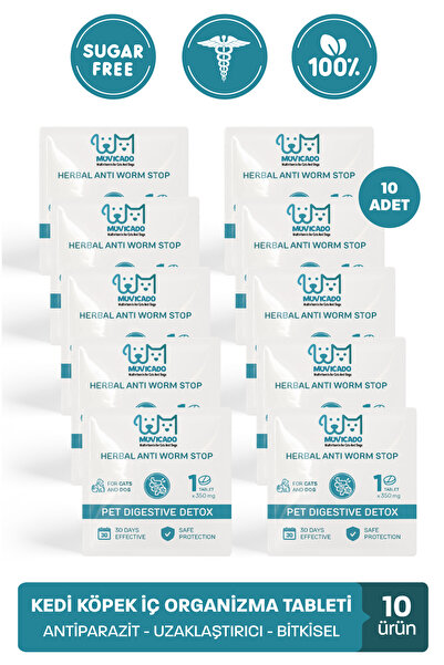 muvicado Kedi Köpek İçin Lezzetli Bitkisel İç Anti Parazit Herbal Tableti Kedi ve Köpek Parazit Hapı 10 Adet