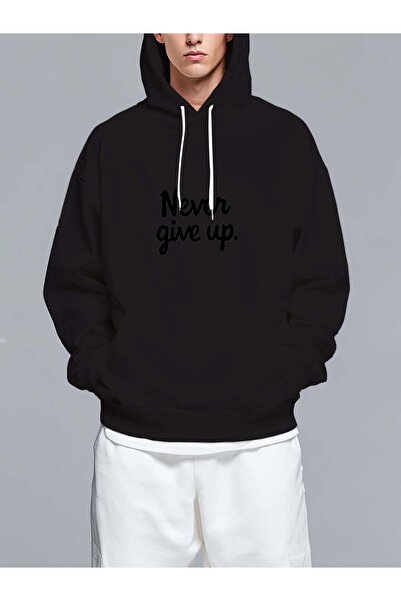 MIXSNOW سويت شيرت بغطاء رأس مطبوع قصة فضفاضة عبارة "لا تستسلم أبدًا" - تصميم ...