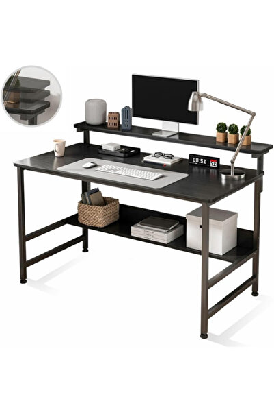 Bojasmiial مكتب دراسة مع حامل، طاولة كتابة، طاولة كمبيوتر مع رف كتب، 110 × 45 × 75 سم