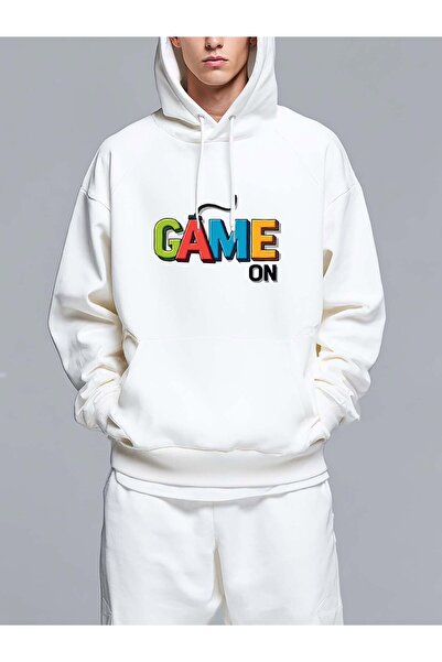 MIXSNOW سويت شيرت بغطاء رأس مطبوع قصة فضفاضة : "حان وقت اللعب" - أسلوب عصري مريح