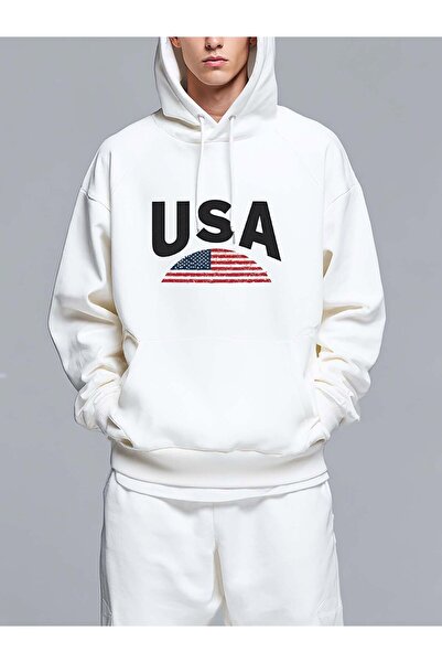 MIXSNOW سويت شيرت بغطاء رأس قصة فضفاضة مطبوع شعار العلم الوطني - تصميم عصري مريح