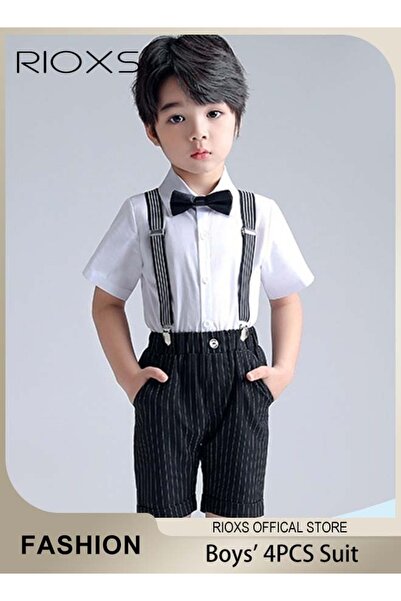 RIOXS Boys' 4 Pcs Dressy Suits, Ceremony Clothing Set with Short Sleeves Shir...