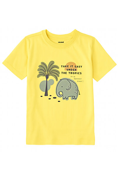 Colermi تي شيرت للأطفال من القماش القطني - تي شيرت للأطفال من تروبيكال فيل مطبوع