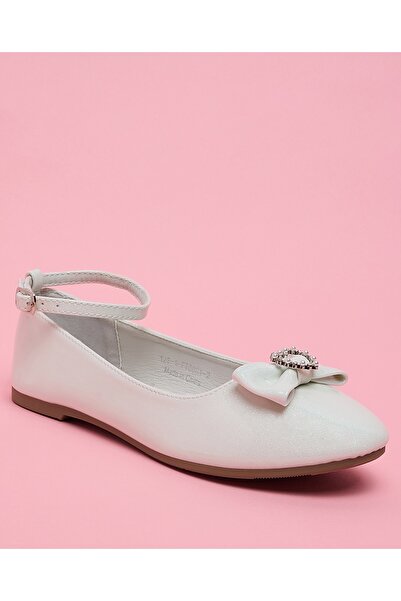 R&B Girl'S White Bow Detail Ballerinas