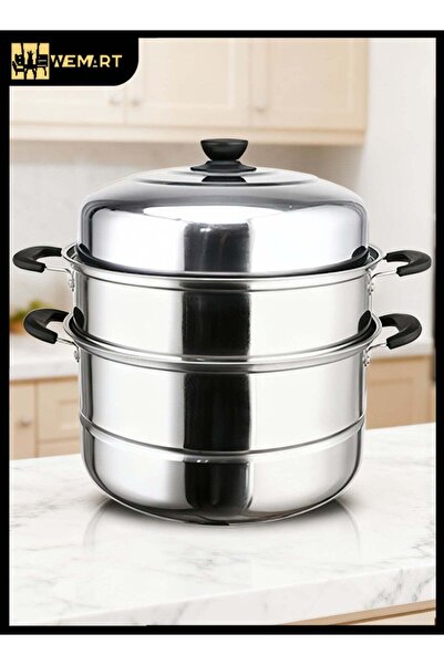 Wemart Stainless Steel Three Layer Steamer Silver, Diameter 30cm