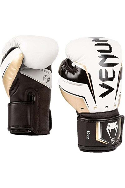 Venum قفازات ملاكمة إيليت - أبيض/ذهبي - 16 أونصة