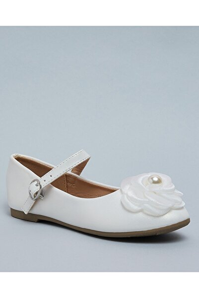 R&B Girl'S White Rose Appliqued Mary Jane Shoes