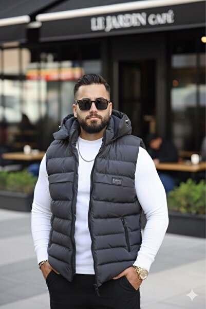 S&M CLOTHİNG New Season Men's Removable Hooded Inflatable Vest