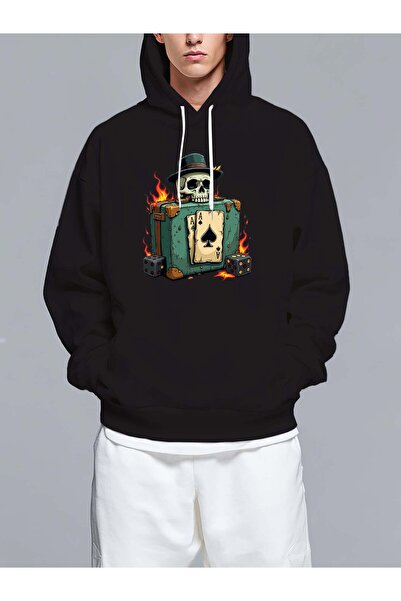 MIXSNOW سويت شيرت بغطاء رأس مطبوع قصة فضفاضة جمجمة - تصميم عصري مريح