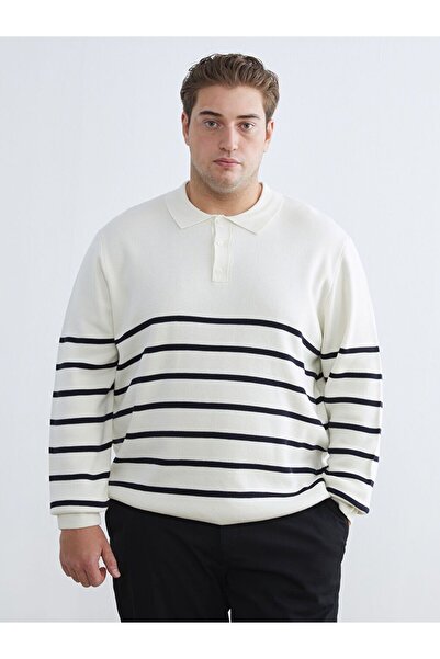 LC Waikiki Southblue Polo Neck Striped Men's Knitwear Sweater