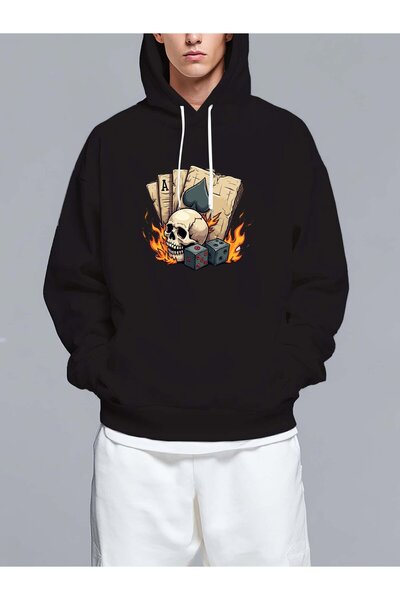 MIXSNOW سويت شيرت بغطاء رأس مطبوع قصة فضفاضة جمجمة - تصميم عصري مريح