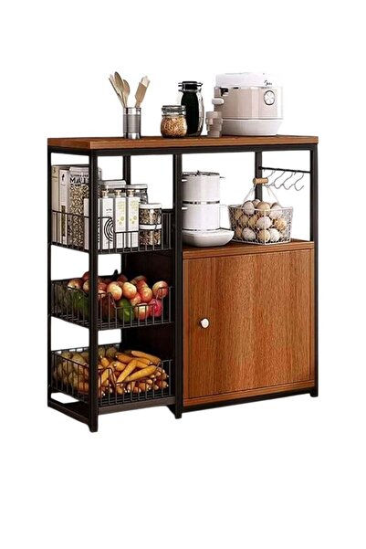 EXPERT خزانة تخزين للمطبخ بباب وأرفف، 80×30×80 سم - لون خشبي