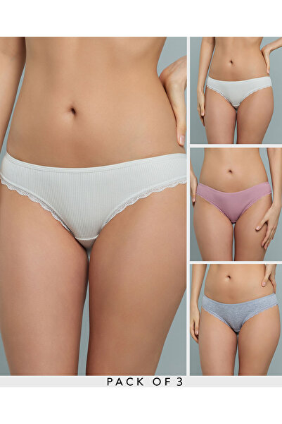 R&B Women'S Mauve 3 Pack Ribbed Bikini Briefs