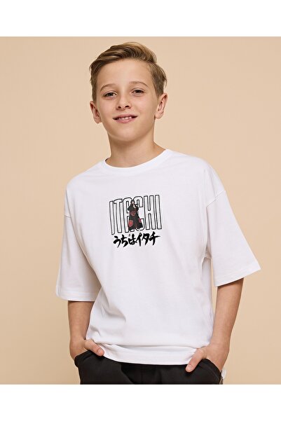 R&B تيشيرت مطبوع عليه صورة ناروتو، بياقة دائرية وأكمام قصيرة