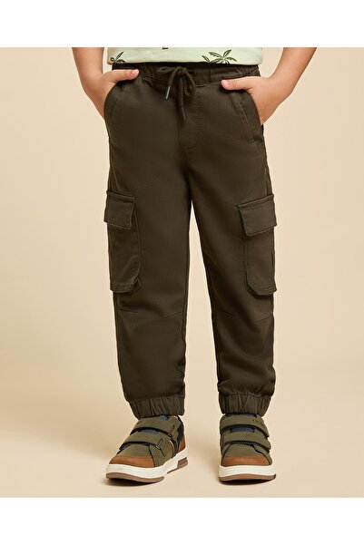 R&B بنطلون رياضي كارجو سادة مع خصر برباط