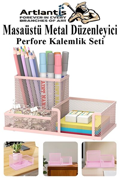 Artlantis Masaüstü Metal Kalemlik Seti 3 lü Kombo 1 Paket Fileli Perfore Past...