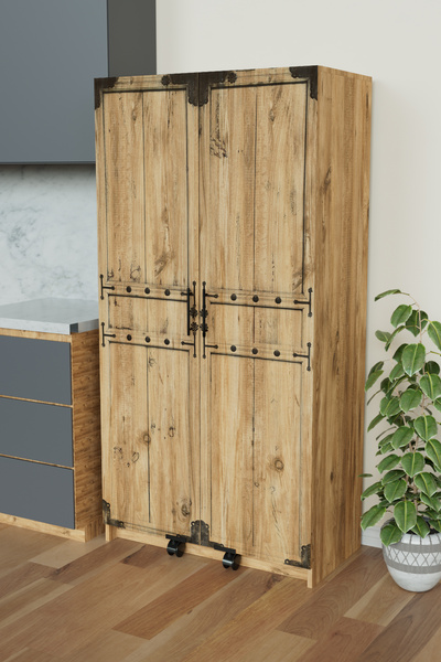 Hediyeler Kapında "Zelvin" Vintage Design 2 Kapakli Raflı Kiler Dolabı Banyo Dolabı Mutfak Dolabı Çok Amaçlı Dolap
