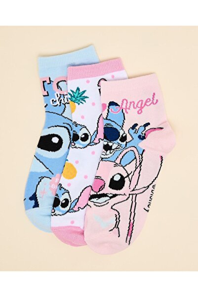 R&B 3 Pack Angel & Stitch Print Ankle Socks