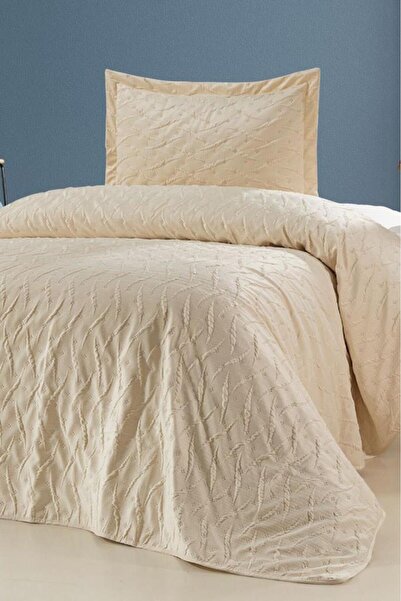 Çeyiz Diyarı Cuvertură de pat de lux din catifea Zara pentru o persoană, ecru