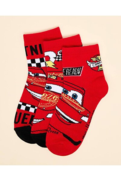 R&B Boy'S Red 3 Pack Cars Print Ankle Socks