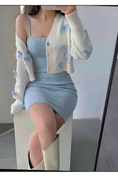 DAMGA Collection طقم تريكو نسائي مزدوج بفيونكة