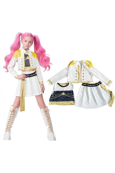 NO BRAND زي تنكري لشخصية صائد الشياطين من الكيبوب، طقم أبيض مزين بشرابات، مكو...