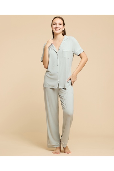 R&B Women'S Sage Ribbed Pyjama Set