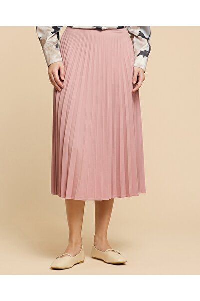 R&B Pleated Midi Skirt With Elastic Waist
