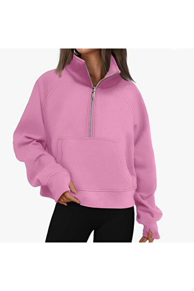 NO BRAND Women's sweater, short, hooded, zippered, fleece-lined, thickened, wit