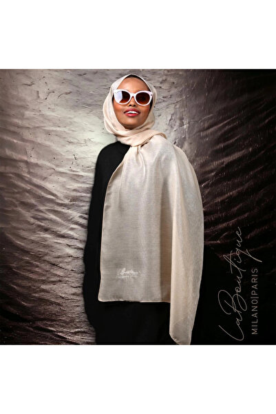 LA BOUTIQUE شال فضي - كريمي - 70×190