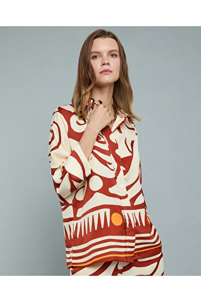 R&B قميص منقوش بياقة كلاسيكية وأكمام ثلاثة أرباع