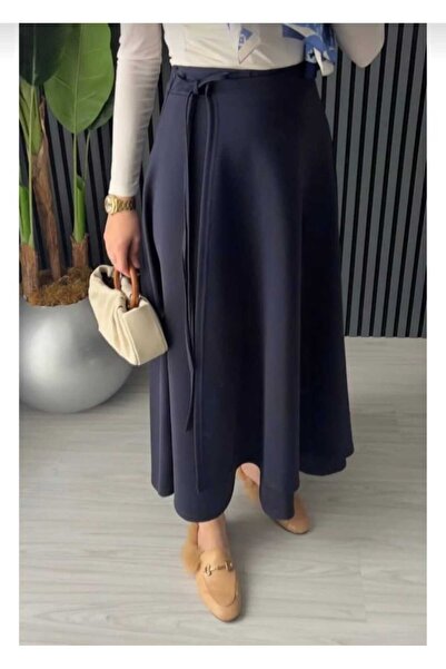 ECK MODA Women's Scuba Fabric Side Tie Stretch Fabric Flexible Waist Elastic Flared Skirt