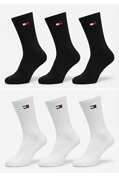 Tommy Hilfiger Unisex long ribbed socks set, 6 pairs, White/Black, One Size