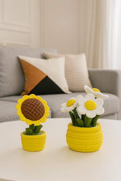 CMHOME زهرة عباد الشمس الاصطناعية وزهرة الأقحوان ثلاثية البتلات | سلة محبوكة ...