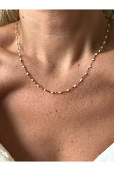 Rossetto Atelier Paslanmaz Çelik Beyaz Boncuklu Kolye