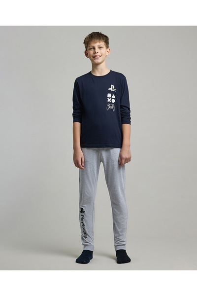 R&B طقم بيجاما مطبوع باللون الأزرق الداكن للأولاد