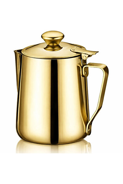 Demir Çeyiz 18/10 Paslanmaz Çelik Gold Titanyum Kapaklı Barista Süt Potu Sütl...