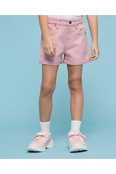 R&B Solid Denim Shorts With Button Closure