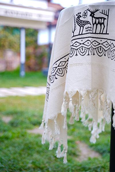 Komana Art El Baskı Desenli %100 Pamuk Masa Örtüsü – Tokat Taş Baskı Motifli,...