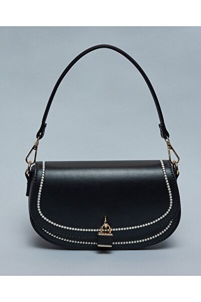 R&B Women'S Black Embroidered Flap Shoulder Bag