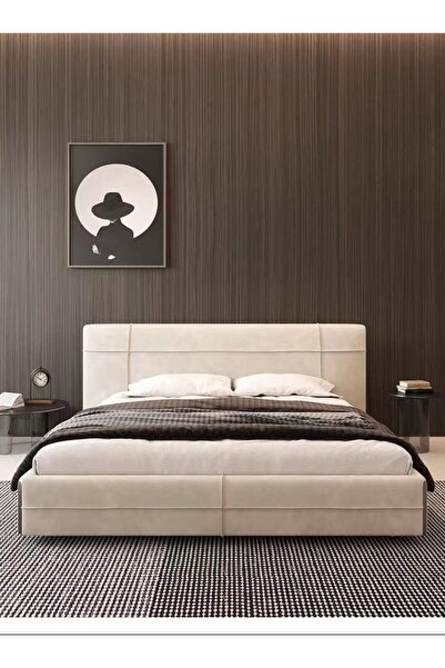 Abdo1996 Brown Velvet Bed - Beige