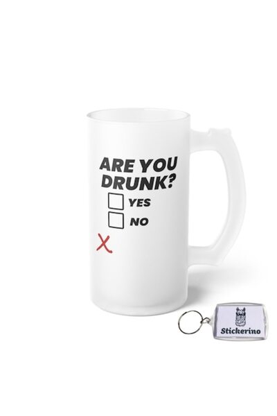 stickerino Set halbă de bere cu mesajul „Are You Drunk?”, 500 ml, transparent...