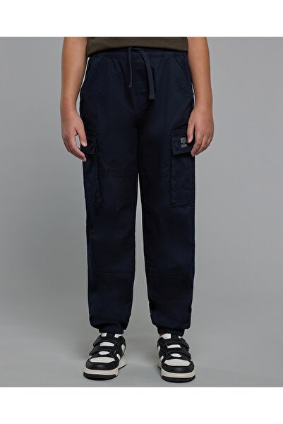 R&B بنطلون رياضي كارجو سادة مع خصر برباط