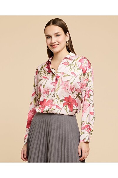 R&B Printed Satin Shirt With Classic Collar And Long Sleeves