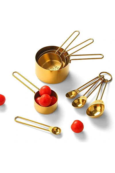 Yenimiyeni 8 Adet Paslanmaz Çelik Ölçü Kaşığı Seti Ölçü Kabı 1.25ml 2.5ml 5ml 15ml 60ml 80ml 125ml 250ml